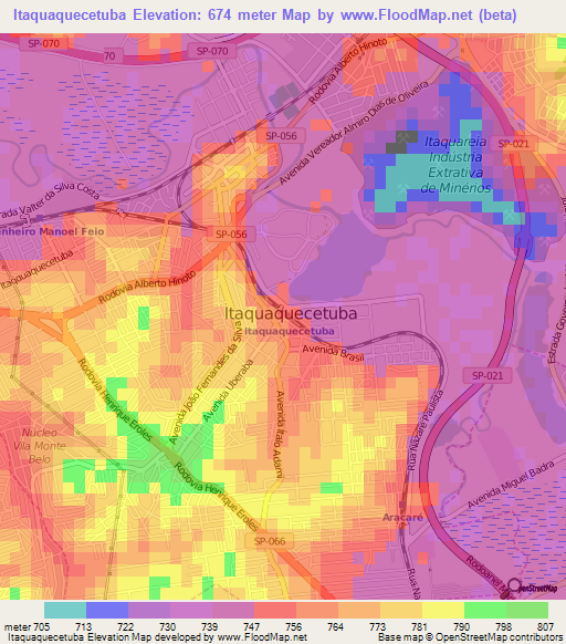 Itaquaquecetuba,Brazil Elevation Map