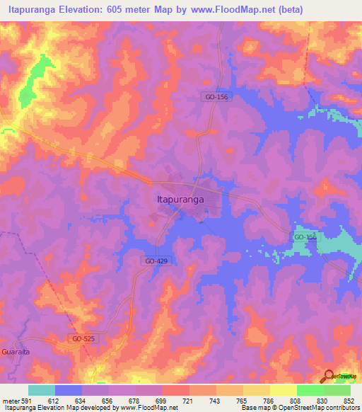 Itapuranga,Brazil Elevation Map