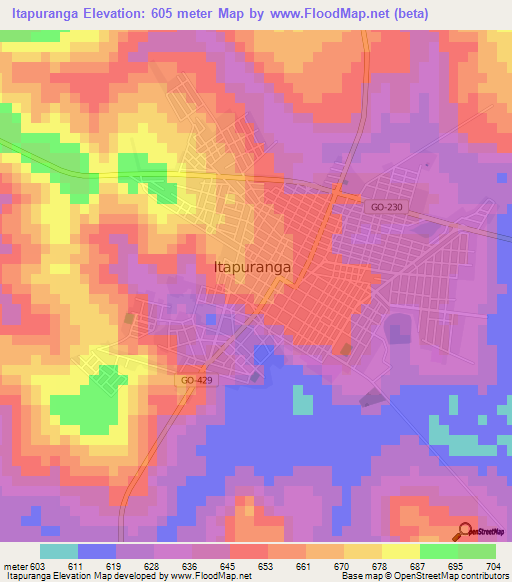 Itapuranga,Brazil Elevation Map