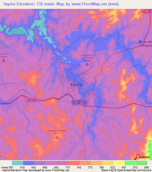 Itapira,Brazil Elevation Map