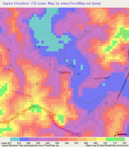 Itapira,Brazil Elevation Map