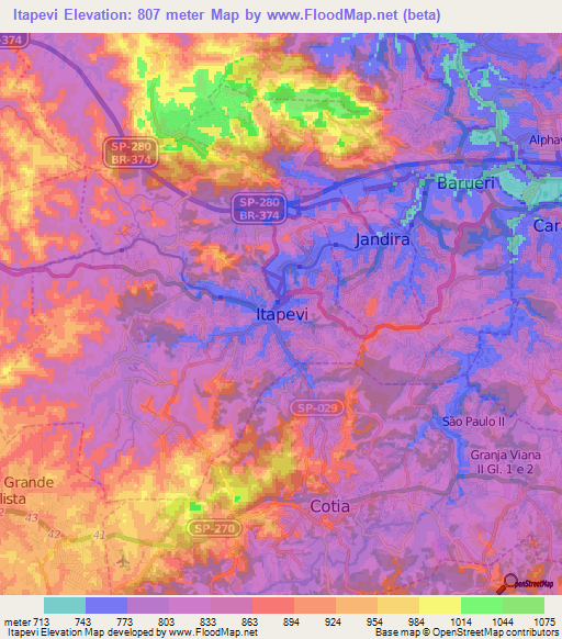 Itapevi,Brazil Elevation Map