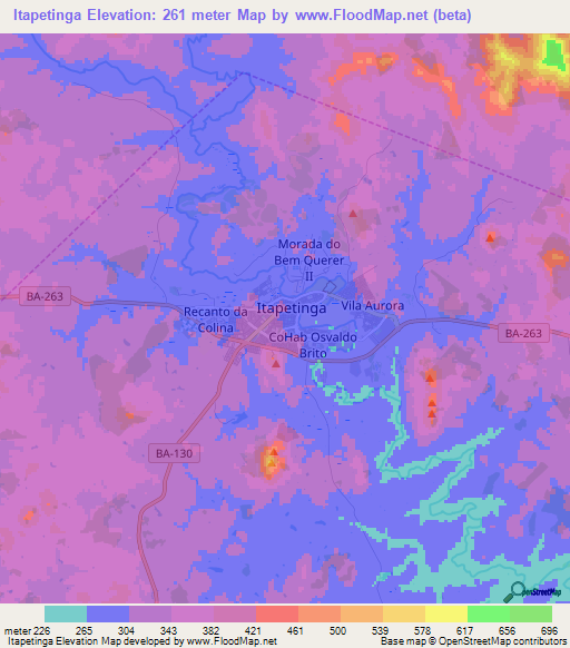 Itapetinga,Brazil Elevation Map