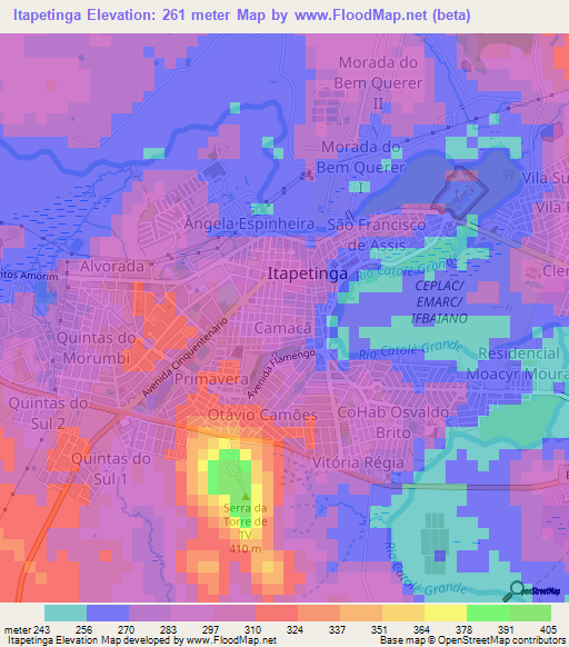 Itapetinga,Brazil Elevation Map