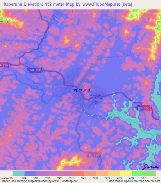 Itaperuna,Brazil Elevation Map