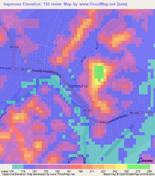 Itaperuna,Brazil Elevation Map