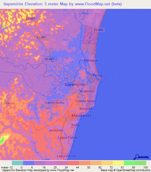 Itapemirim,Brazil Elevation Map