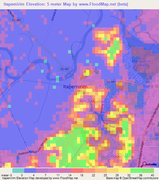 Itapemirim,Brazil Elevation Map