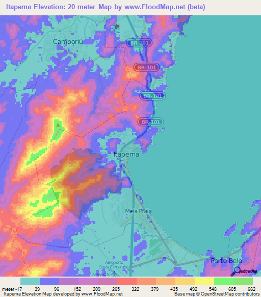 Itapema,Brazil Elevation Map