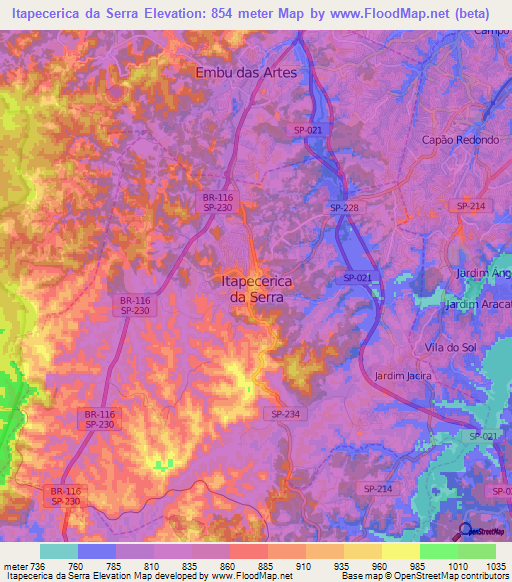 Itapecerica da Serra,Brazil Elevation Map