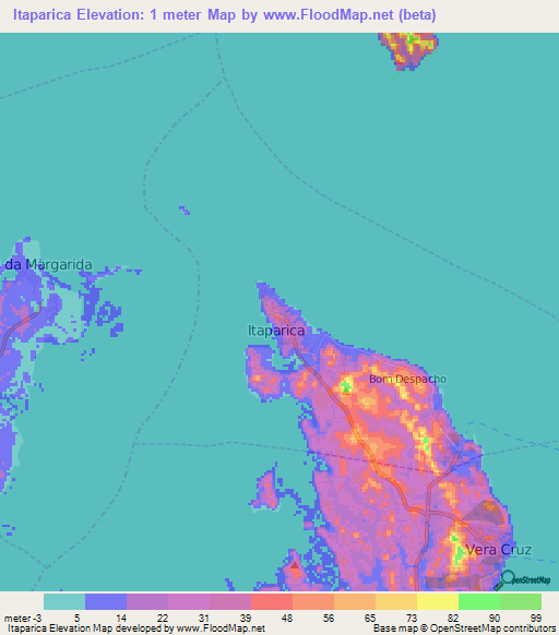 Itaparica,Brazil Elevation Map