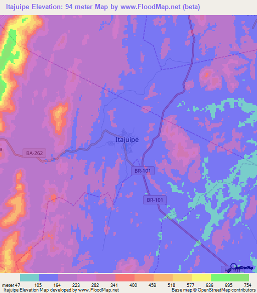 Itajuipe,Brazil Elevation Map