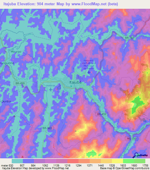 Itajuba,Brazil Elevation Map