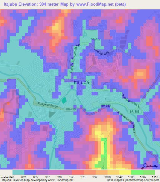 Itajuba,Brazil Elevation Map