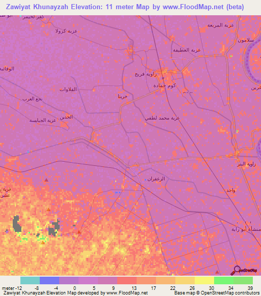 Zawiyat Khunayzah,Egypt Elevation Map