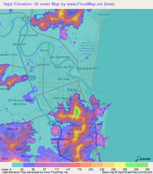 Itajai,Brazil Elevation Map