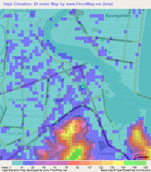 Itajai,Brazil Elevation Map