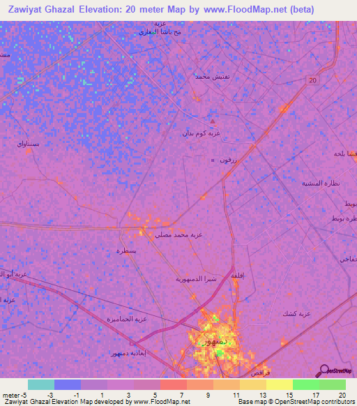 Zawiyat Ghazal,Egypt Elevation Map