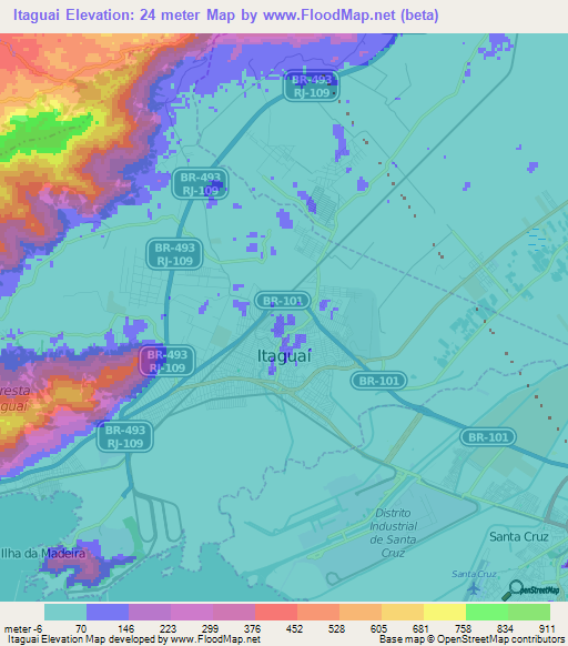 Itaguai,Brazil Elevation Map