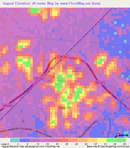 Itaguai,Brazil Elevation Map