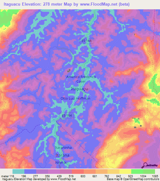 Itaguacu,Brazil Elevation Map