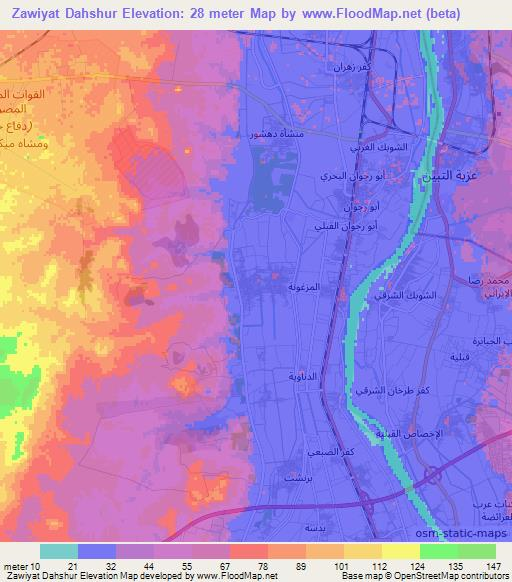 Zawiyat Dahshur,Egypt Elevation Map