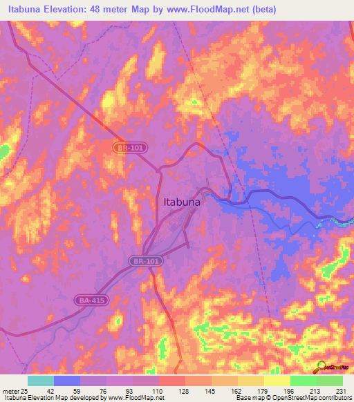 Itabuna,Brazil Elevation Map