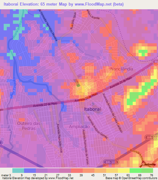 Itaborai,Brazil Elevation Map