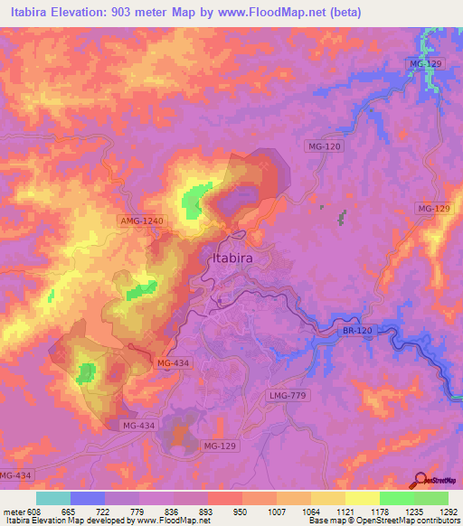 Itabira,Brazil Elevation Map