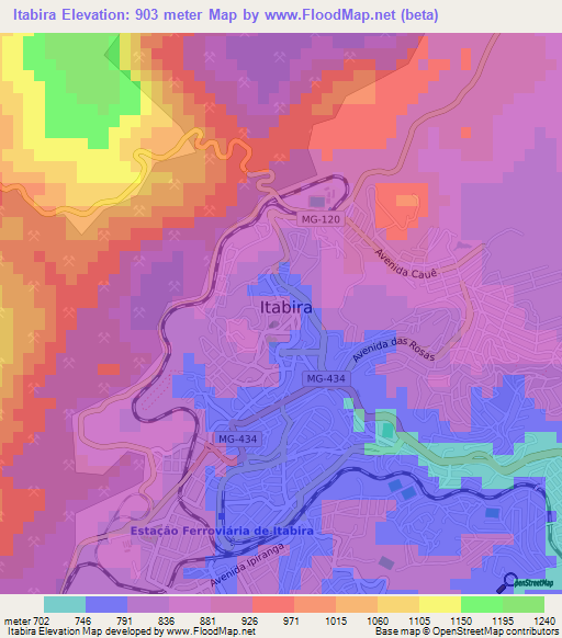 Itabira,Brazil Elevation Map