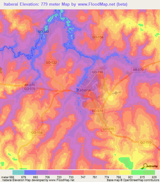 Itaberai,Brazil Elevation Map