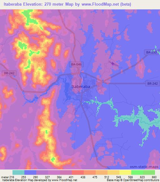 Itaberaba,Brazil Elevation Map
