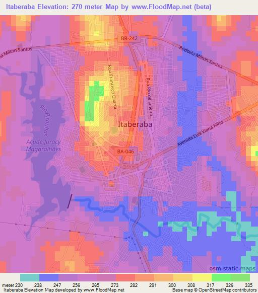 Itaberaba,Brazil Elevation Map