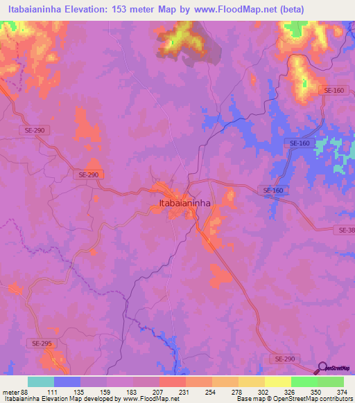 Itabaianinha,Brazil Elevation Map