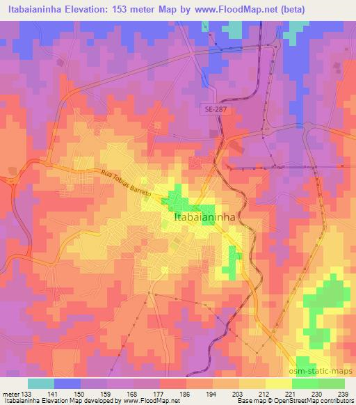 Itabaianinha,Brazil Elevation Map