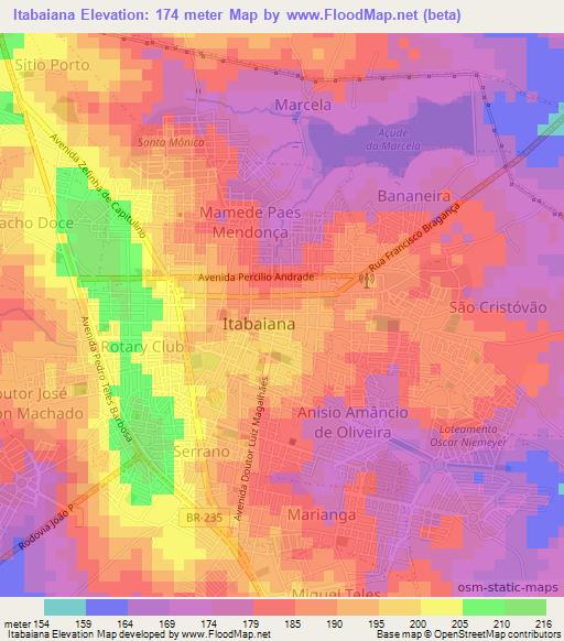 Itabaiana,Brazil Elevation Map