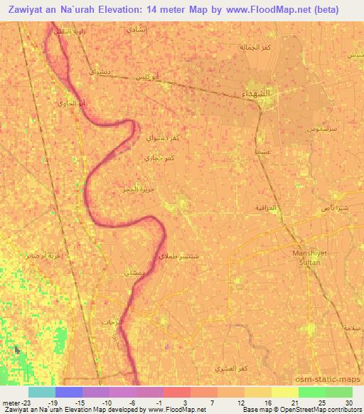 Zawiyat an Na`urah,Egypt Elevation Map