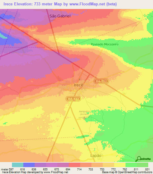 Irece,Brazil Elevation Map