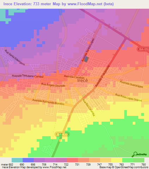 Irece,Brazil Elevation Map