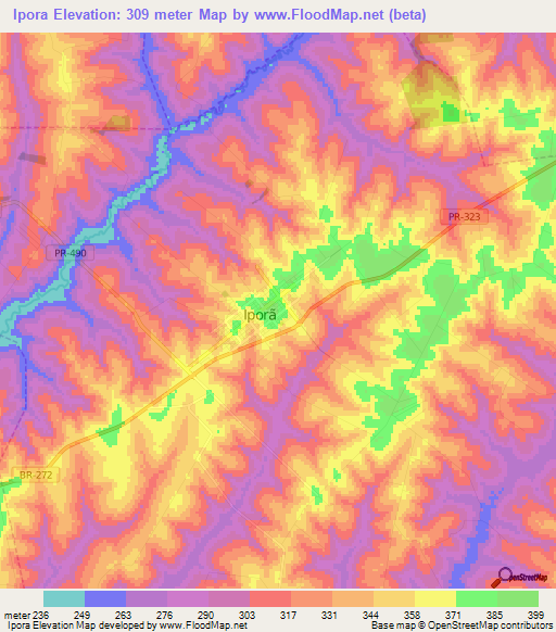 Ipora,Brazil Elevation Map