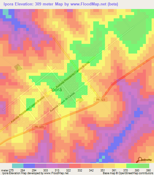 Ipora,Brazil Elevation Map