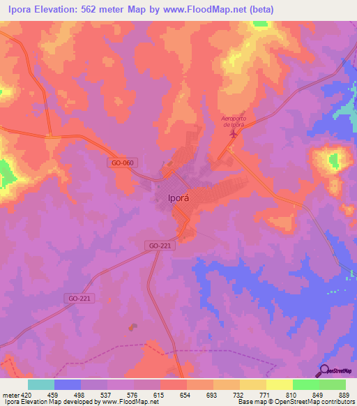 Ipora,Brazil Elevation Map