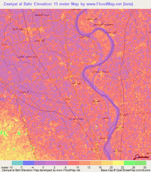 Zawiyat al Bahr,Egypt Elevation Map