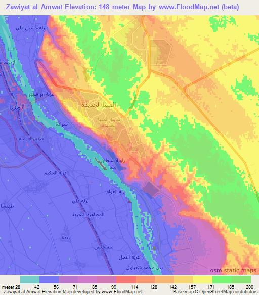 Zawiyat al Amwat,Egypt Elevation Map