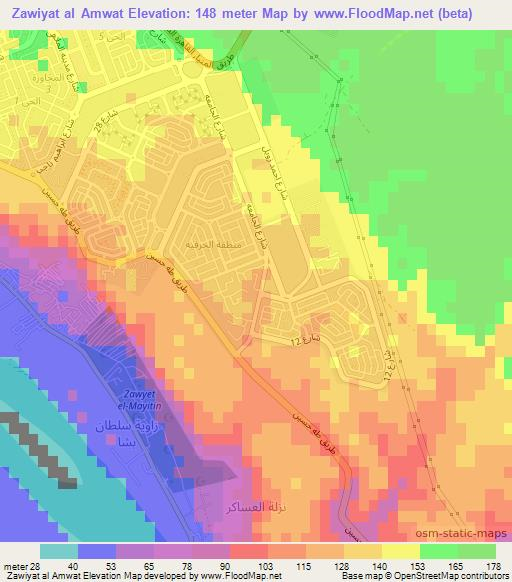 Zawiyat al Amwat,Egypt Elevation Map