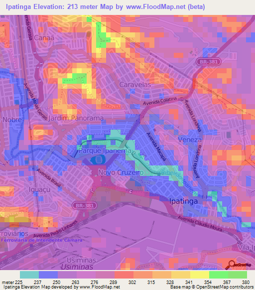 Ipatinga,Brazil Elevation Map