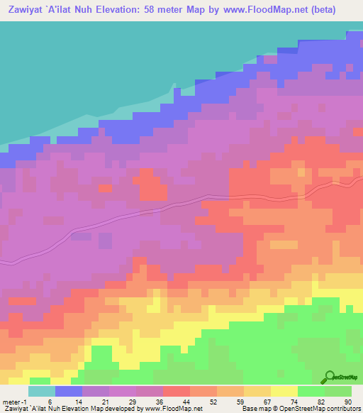 Zawiyat `A'ilat Nuh,Egypt Elevation Map