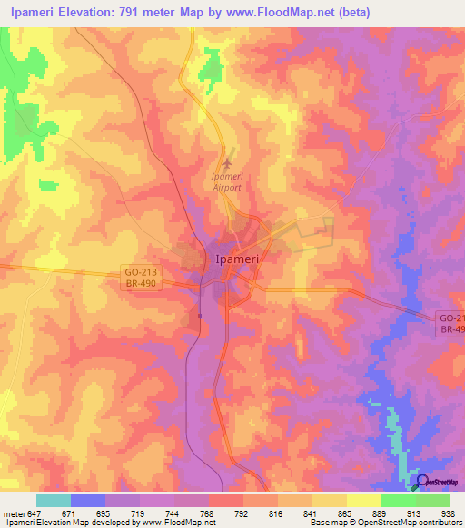 Ipameri,Brazil Elevation Map