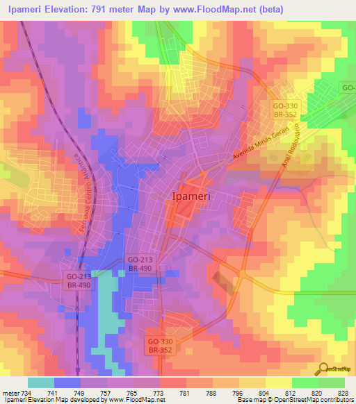 Ipameri,Brazil Elevation Map