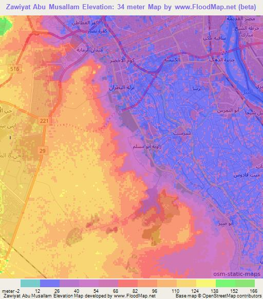 Zawiyat Abu Musallam,Egypt Elevation Map